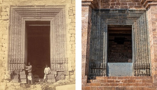 Old and new view of eastern doorway of the Jagamohana
